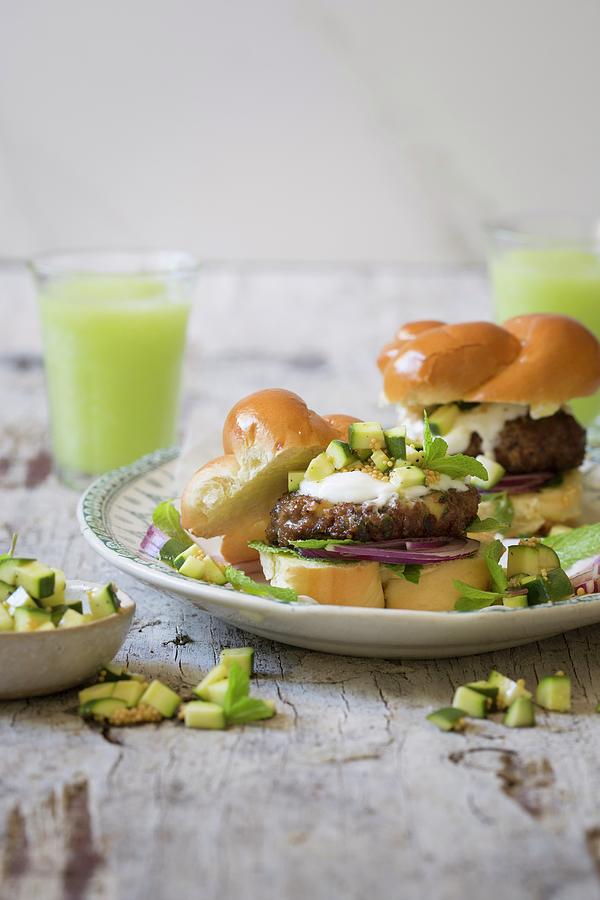 Lamb Burgers With Pickled Zucchini And Greek Yogurt Photograph by Great Stock!