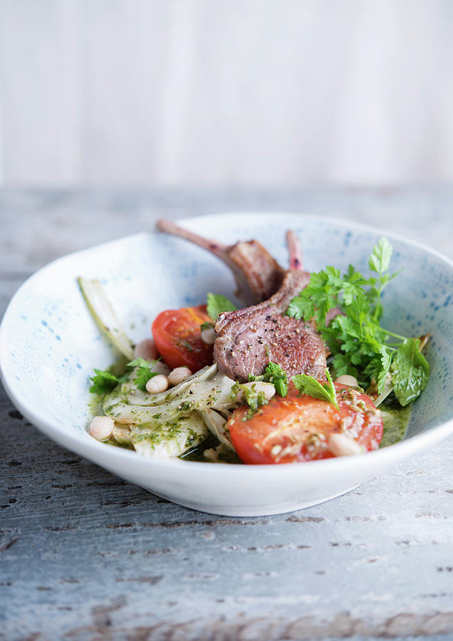 Lamb Chops Fennel Beans Tomato Photograph by Thys