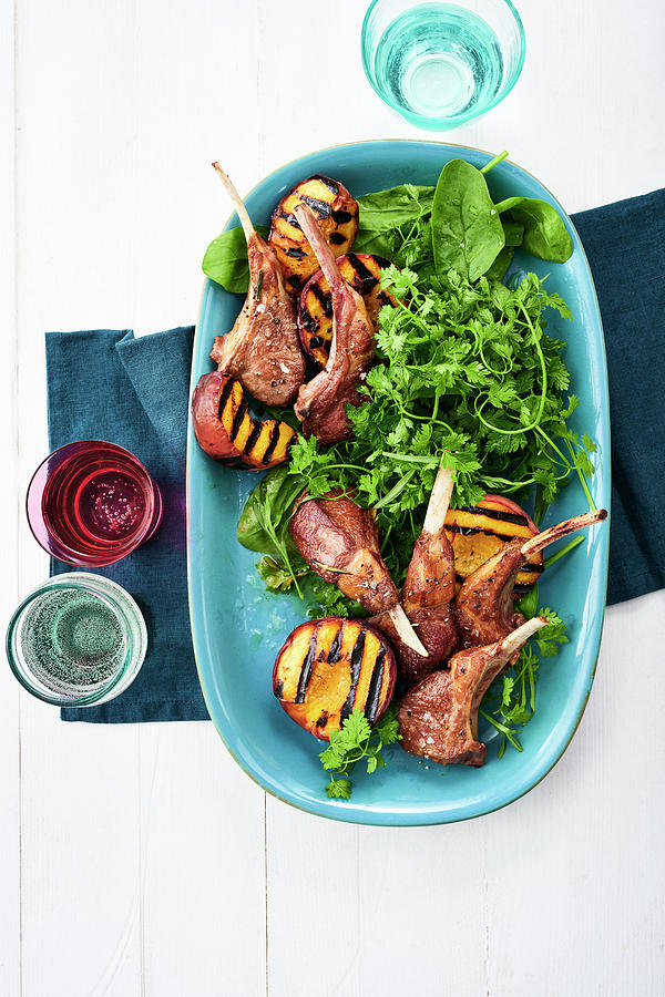 Lamb Chops With Grilled Peaches And A Herb Salad Photograph by Stockfood Studios / Andrea Thode Photography
