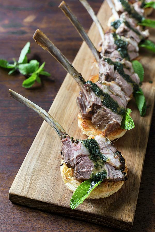 Lamb Chops With Mint And Lychee Pesto In A Kataifi Pastry Nest Photograph by Great Stock!