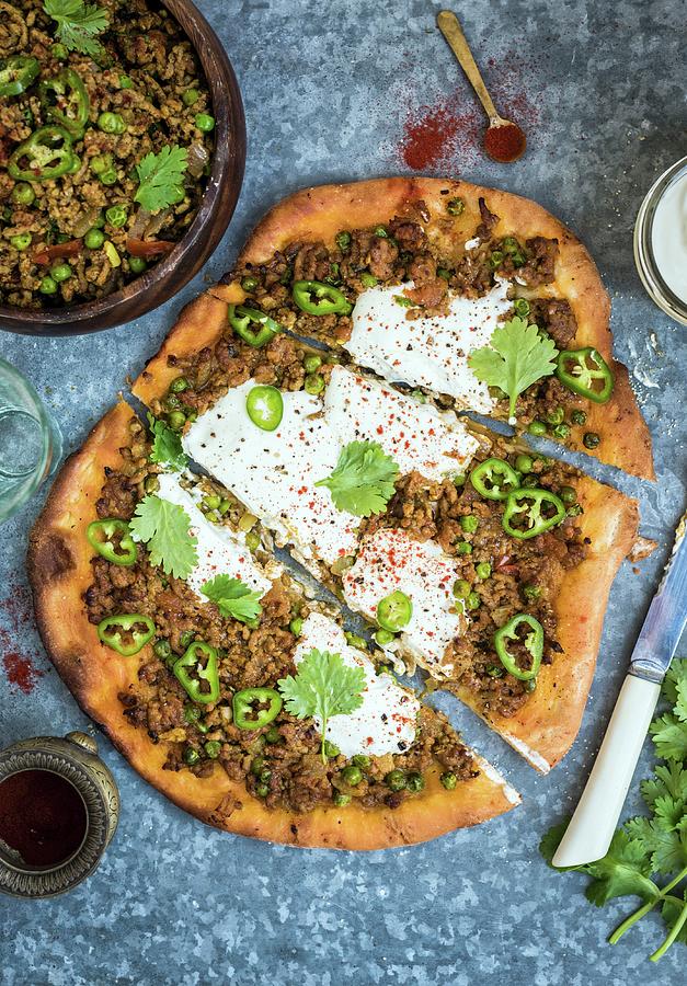 Lamb Keema With Yoghurt And Chilli On A Pizza Photograph by Lucy Parissi