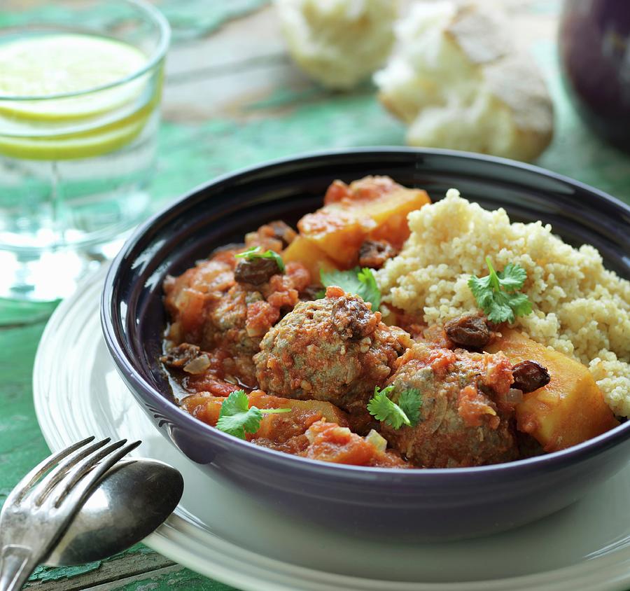 Lamb Meatballs In A Spicy Sauce With Couscous Photograph by Martin Dyrlv