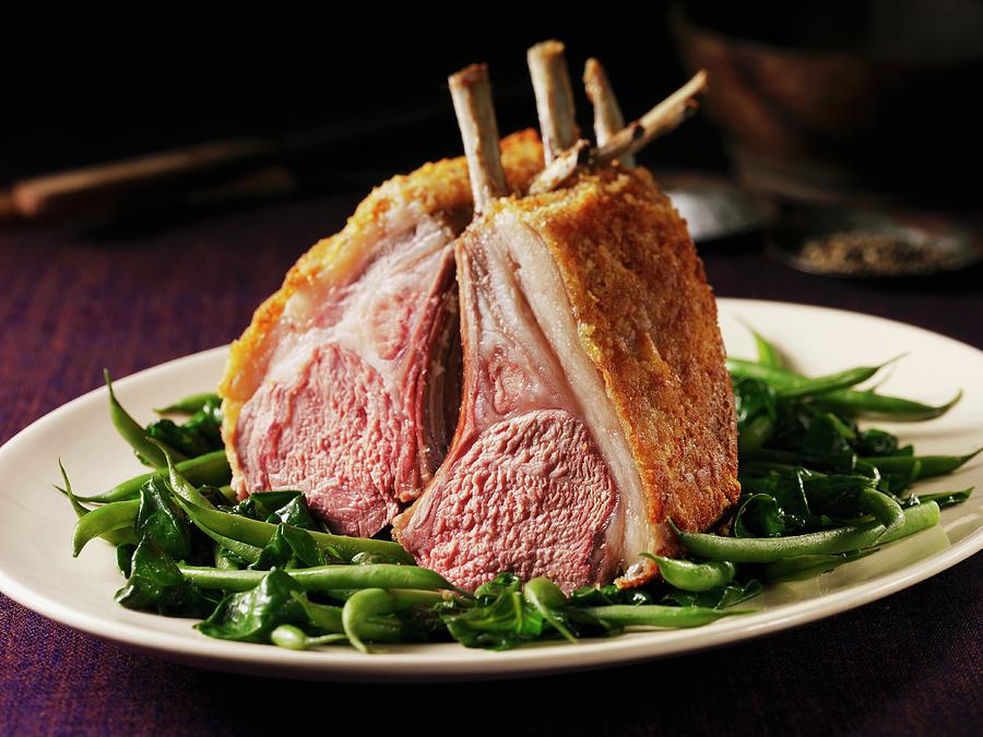 Lamb Rack Joint With Green Beans Photograph by Moore, Hilary