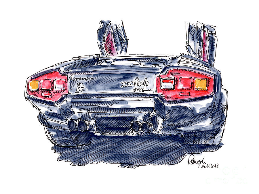 Lamborghini Countach 5000 Quatrovalvole Classic Sports Car Ink D Drawing by  Frank Ramspott - Pixels
