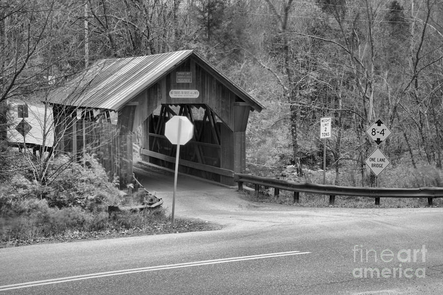 Lamoille County Gold Brook Covered Bridge Black And White Photograph by Adam Jewell