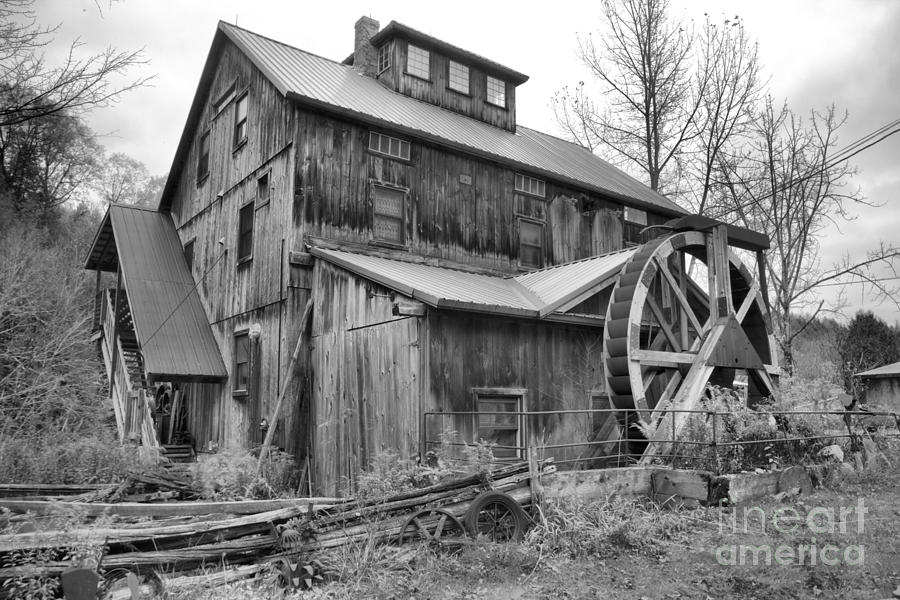 Lamoille County Grist Mill Black And white Photograph by Adam Jewell