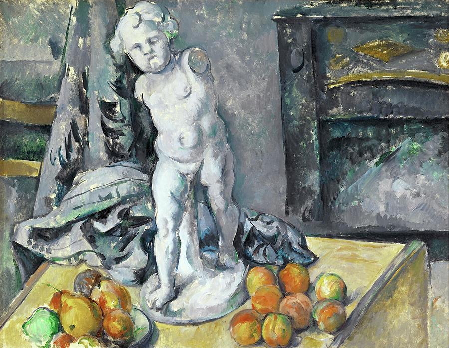 LAmour en platre -Still life with statuette-  Oil on canvas, 1894/95  63 x 81 cm. Painting by Paul Cezanne -1839-1906-