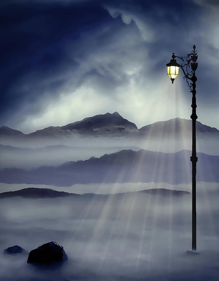 Lamppost Shining Warm Golden Light Photograph by Image Creator - Chiaralily