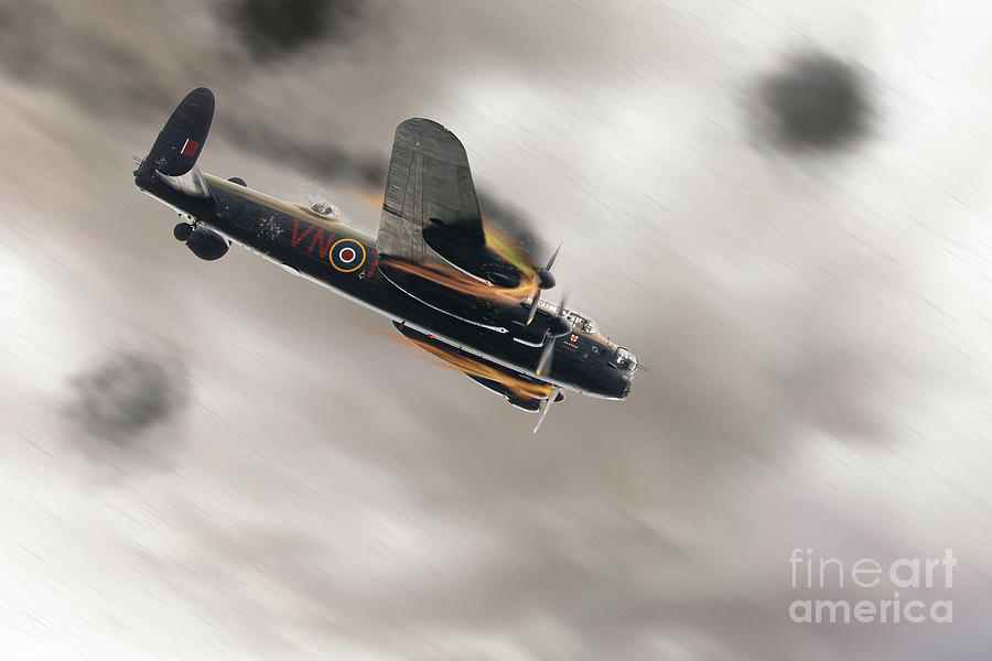Lancaster bomber on fire crashing Photograph by Simon Bratt Photography LRPS