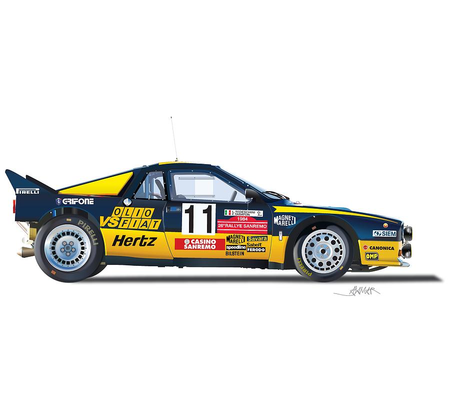 Lancia Rally 037 Illustration NO BACKGROUND Drawing by Alain Jamar