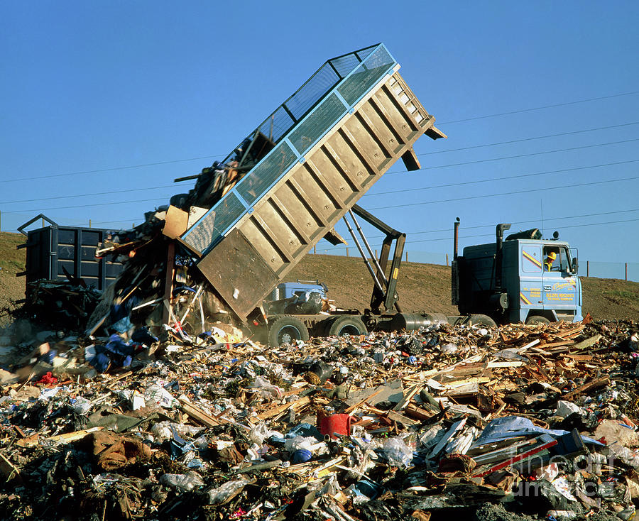 Landfill Site Photograph - Landfill Site With Truck Dumping Refuse by Simon Fraser/northumbrian Environmental Management Ltd./science Photo Library