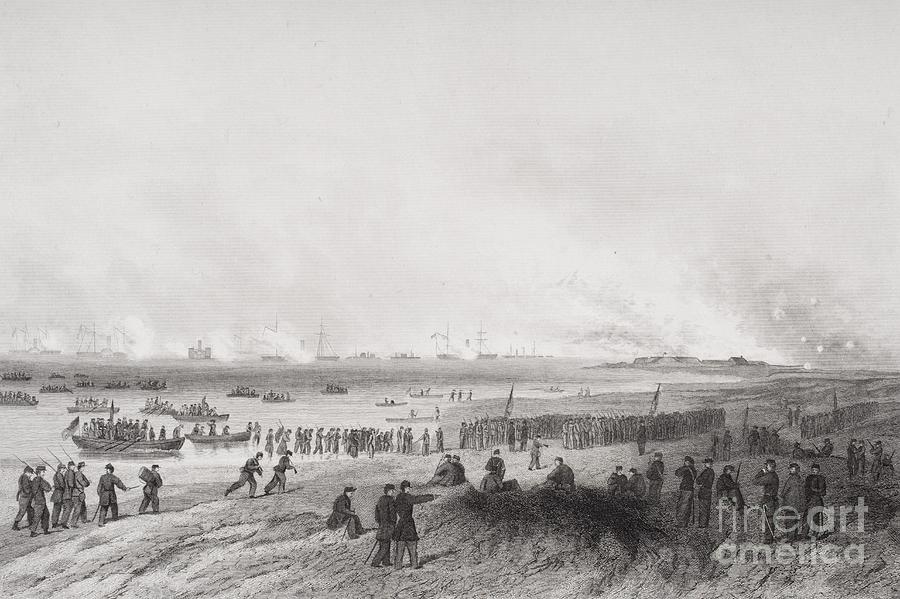 Landing The Troops During The Bombardment Of Fort Fisher, North Carolina 1864 Painting by Alonzo Chappel
