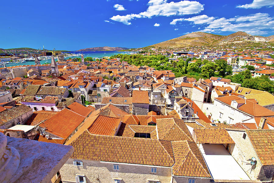 Landmarks and rooftops of Trogir aerial view Photograph by Brch Photography