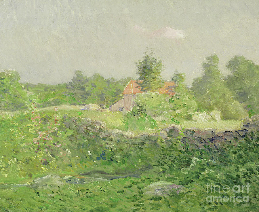 Landscape And Farm, 1895 By Julian Alden Weir Painting by Julian Alden Weir