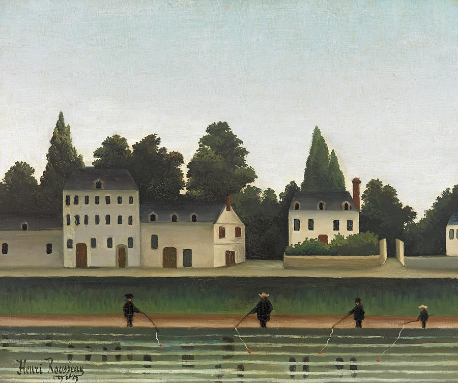 Landscape and Four Fisherman Painting by Henri Rousseau