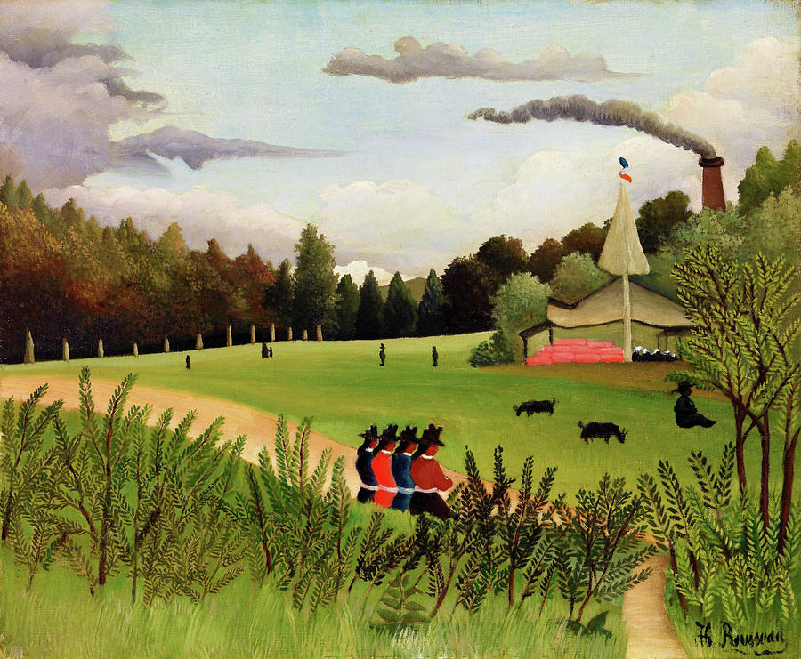 Landscape and Four Young Girls - Digital Remastered Edition Painting by Henri Rousseau
