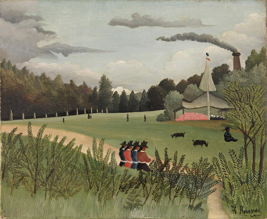 Landscape and Four Young Girls Painting by Henri Rousseau