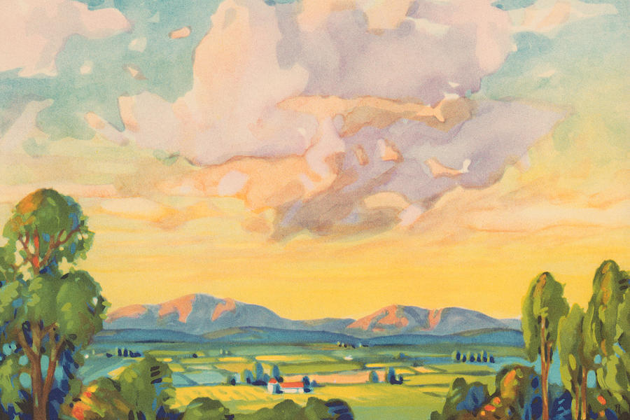 Landscape and Summer Clouds Painting by Unknown