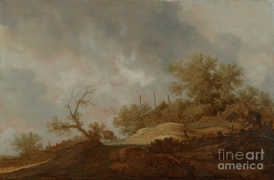Landscape At The Edge Of A Village, 1649 Oil On Oak Panel Painting by Joost De Volder