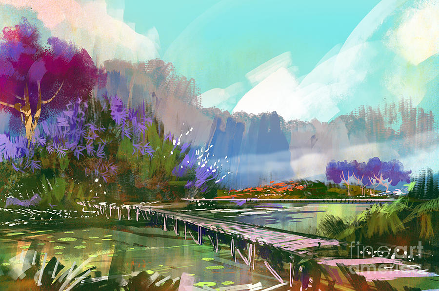 Landscape Digital Painting Of Beautiful by Tithi Luadthong