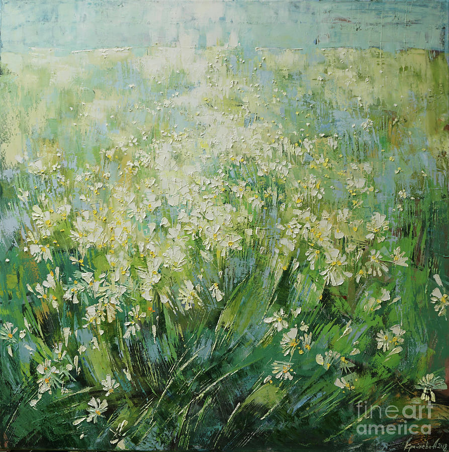 Landscape. Get lost in a field of daisies Painting by Anastasija Kraineva