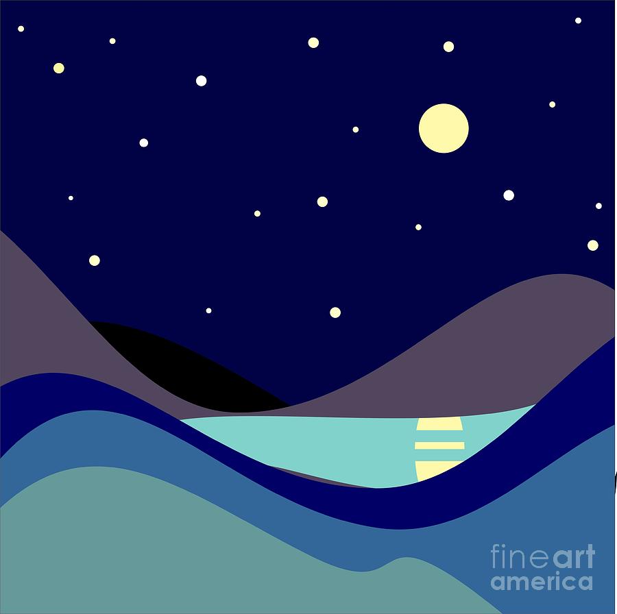 Moonlight Digital Art - Landscape. Moonlit Night. Vector by Kizuneko Moonlight Digital Art - Landscape. Moonlit Night. Vector by Kizuneko