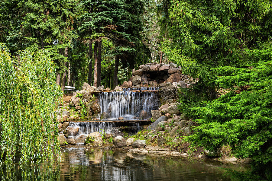 Landscape Park With Waterfall In Warsaw Photograph by Artur Bogacki