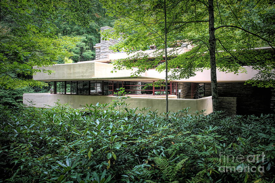 Landscape View Frank Lloyd Wright Home on Waterfall  Photograph by Chuck Kuhn