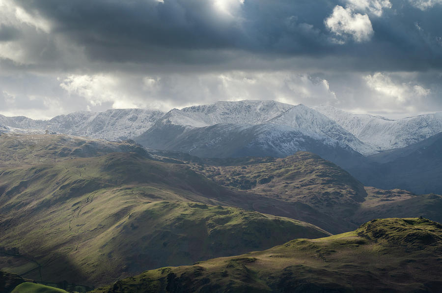Lake District National Park Digital Art - Landscape View From Arthurs Pike Across Hallin Fell, Above Ullswater, The Lake District, Uk by Tommy Martin
