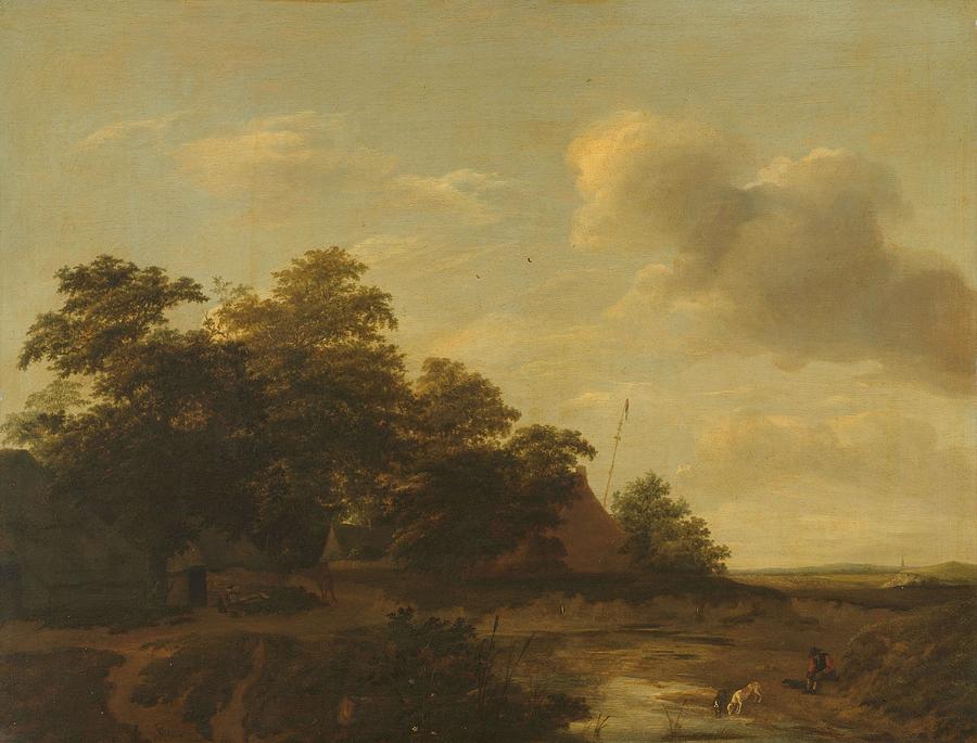 Landscape with a Farm. Painting by Jan Vermeer van Haarlem -I- Jan van der Meer -II- -rejected attribution-