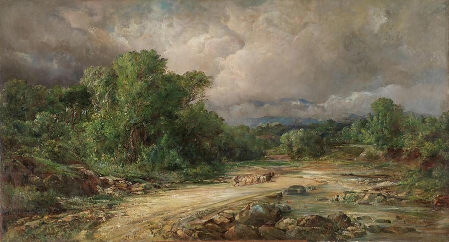 Landscape with a flock of sheep. 1870 - 1878. Oil on canvas. Painting by Ramon Marti Alsina -1826-1894-
