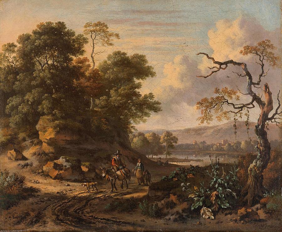 Landscape with a Man Riding a Donkey. Painting by Jan Wijnants