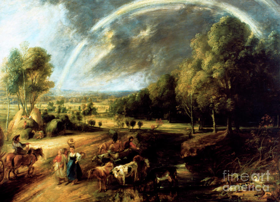 Landscape With A Rainbow, C1630. Artist Drawing by Print Collector