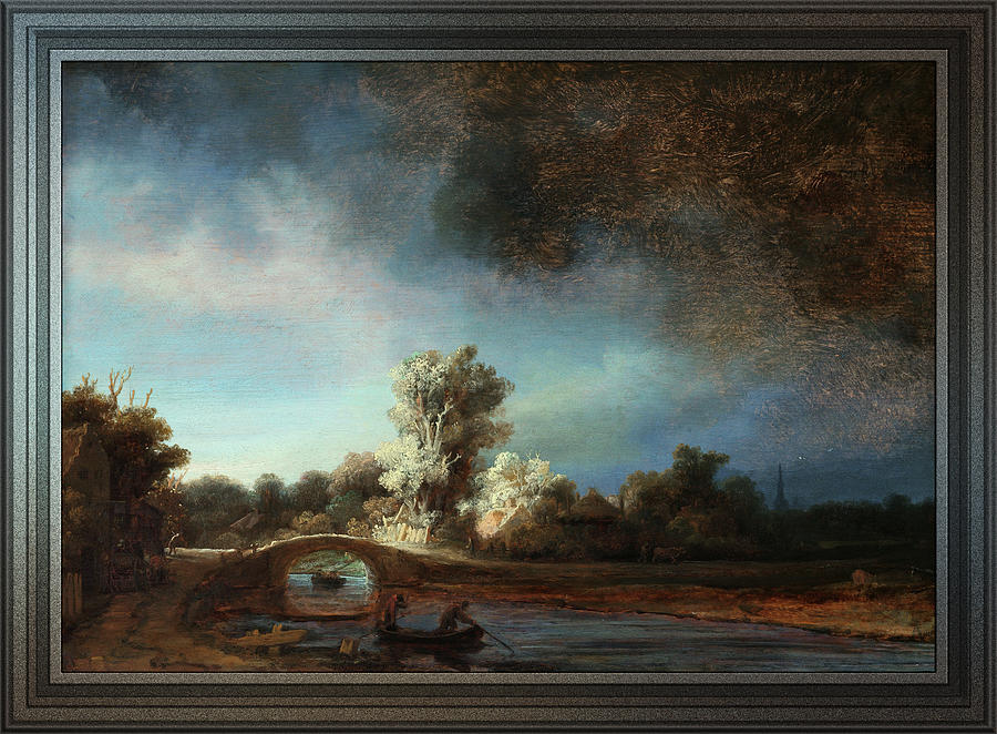 Landscape with a Stone Bridge by Rembrandt van Rijn Painting by Rolando Burbon