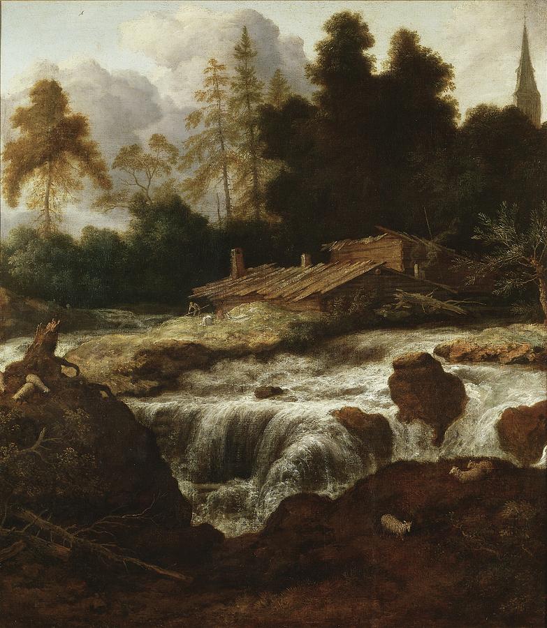 Tree Painting - Landscape With A Waterfall by Allaert Van Everdingen