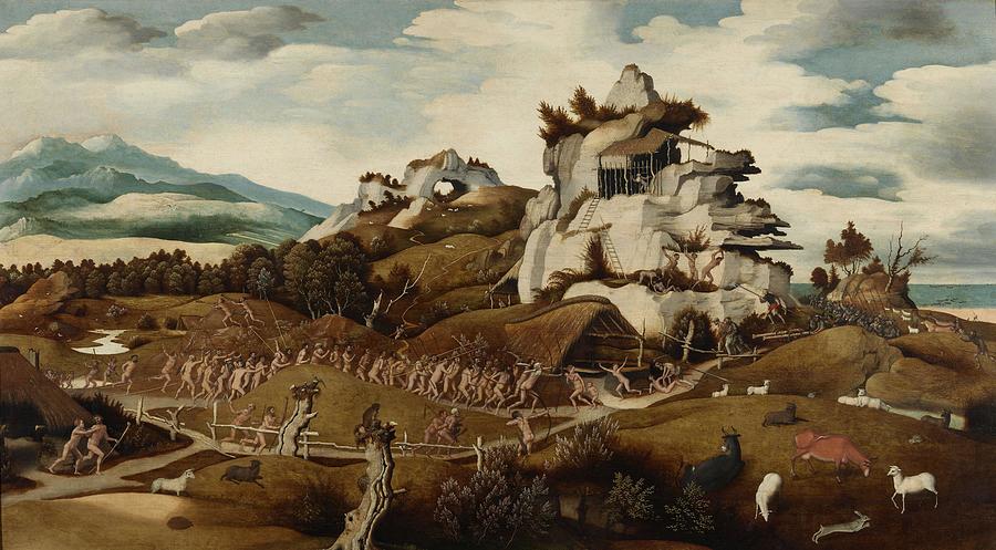 Landscape with an Episode from the Conquest of America. Painting by Jan Jansz Mostaert