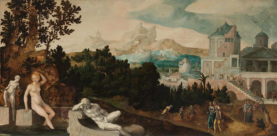 Landscape with Bathsheba. Painting by Jan Van Scorel