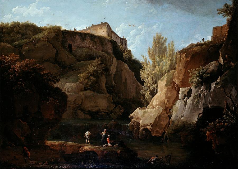 Landscape with Broken Rocks, 1745-1750, French School, Oil on canvas, 98... Painting by Claude Joseph Vernet -1714-1789-
