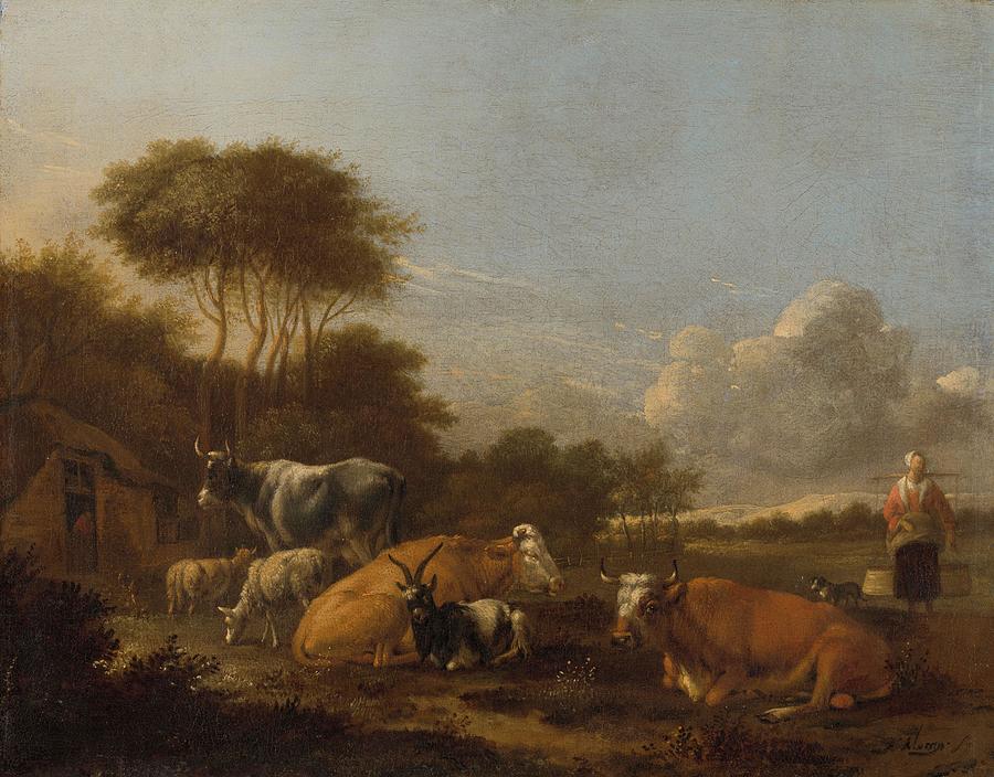 Landscape with Cattle. Painting by Albert Jansz Klomp