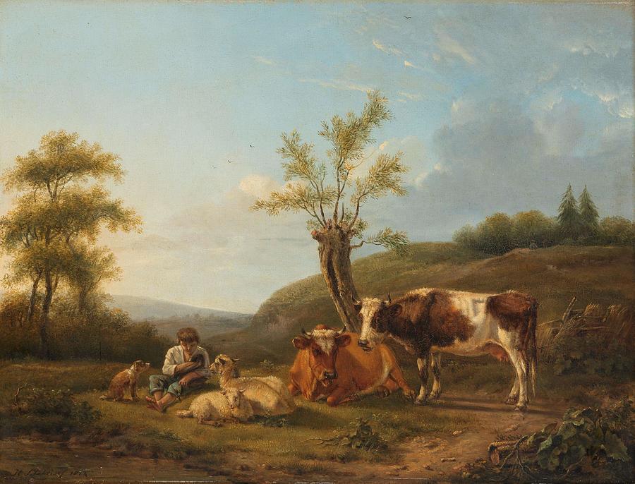 Landscape with Cattle near Darthuizen. Painting by Hendrik Stokvisch -1768-1820-