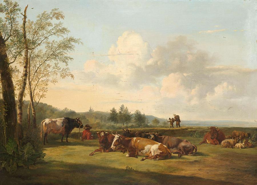 Landscape with Cattle. Painting by Pieter Gerardus van Os -1776-1839-