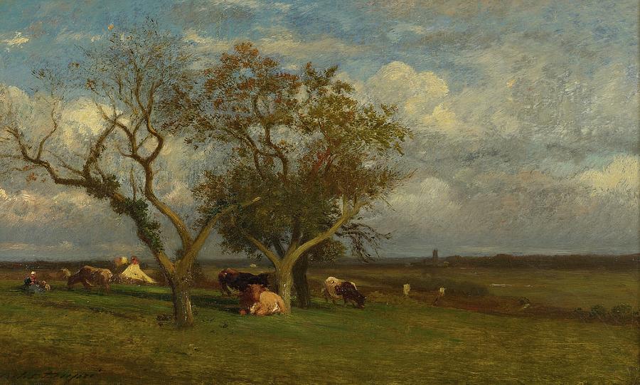 Tree Painting - Landscape With Cows by Jules Dupre