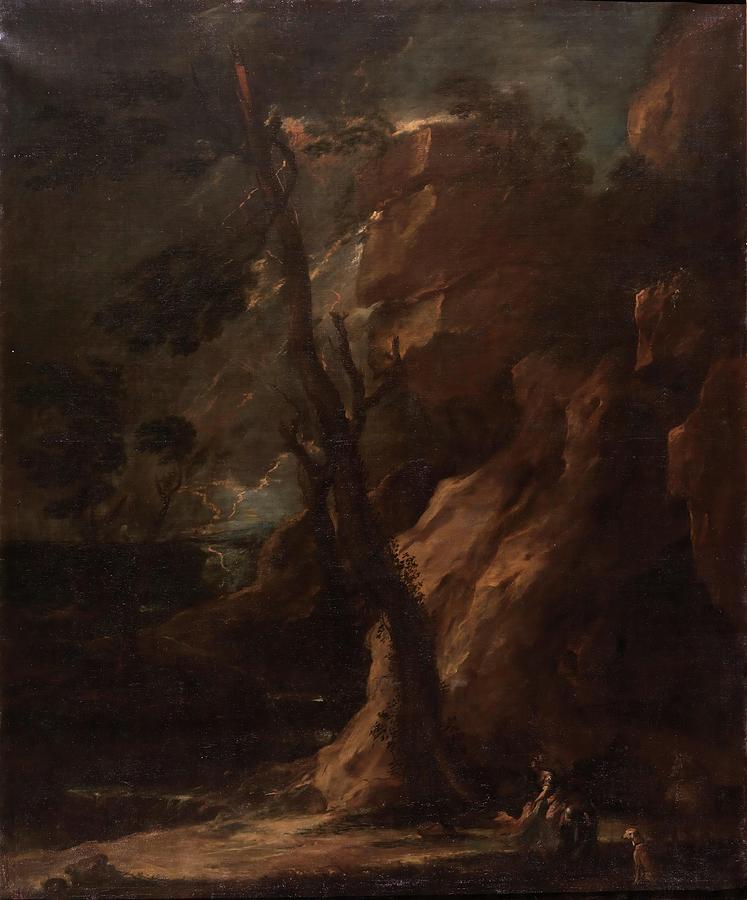 Landscape with Dido and Aeneas. Third quarter of the XVII century. Oi... Painting by Benito Manuel De Aguero