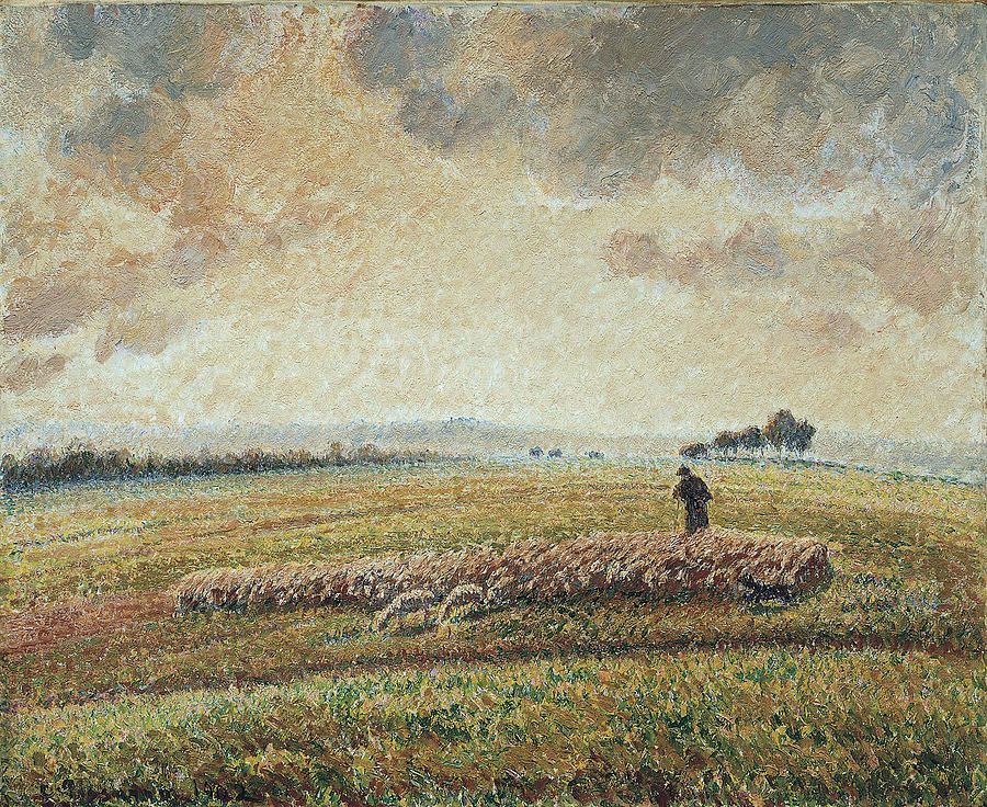 Camille Pissarro Painting - Landscape with Flock of Sheep, 1902 by Camille Pissarro
