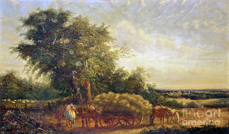 Farm Painting - Landscape With Horses And A Cart, 1857 by Thomas Whittle