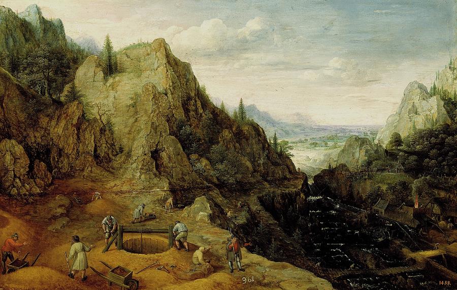 Landscape with Iron Mines, 1595, Flemish School, Oil on panel, 41 cm x... Painting by Lucas van Valckenborch -c 1535-1597-