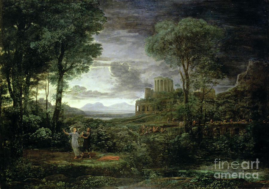 Sheep Painting - Landscape With Jacob Wrestling With The Angel, Or Night, 1672 by Claude Lorrain