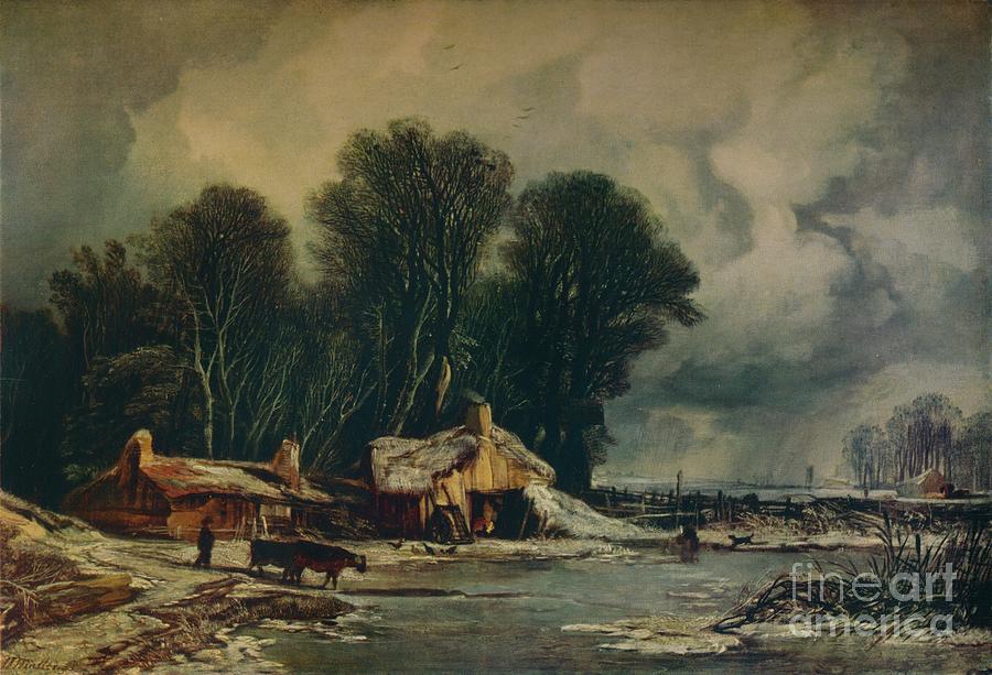 Landscape With Old Cottages Winter, 1833 Drawing by Print Collector