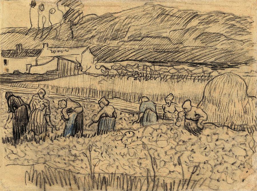 Landscape with Peasant Women Harvesting. Painting by Vincent van Gogh -1853-1890-