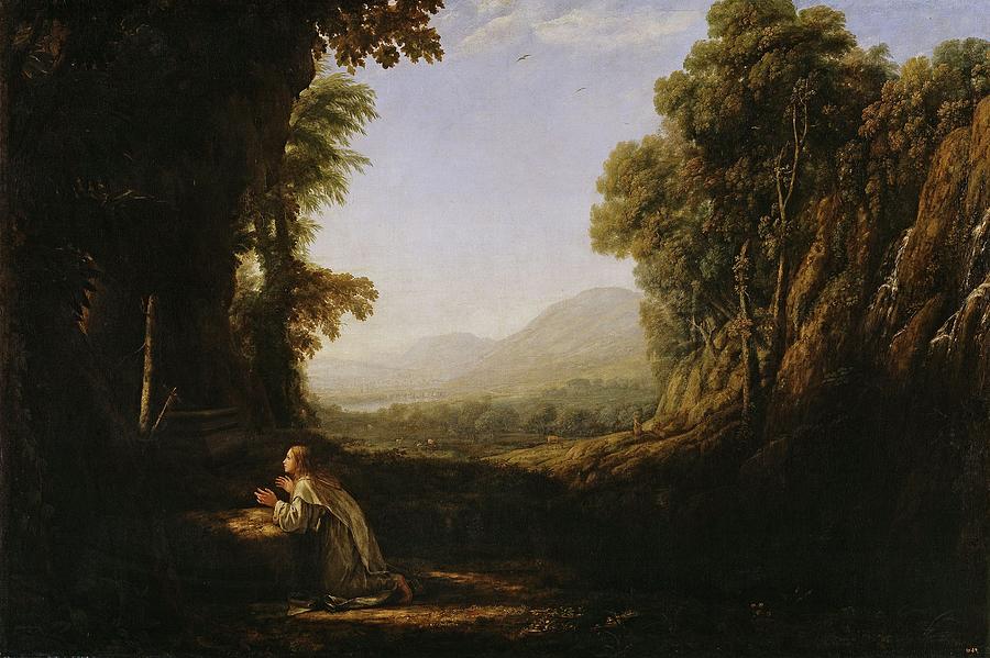 Landscape with Saint Mary of Cervello, 1636-1638, French School, Oil on can... Painting by Claude Lorrain -1600-1682-